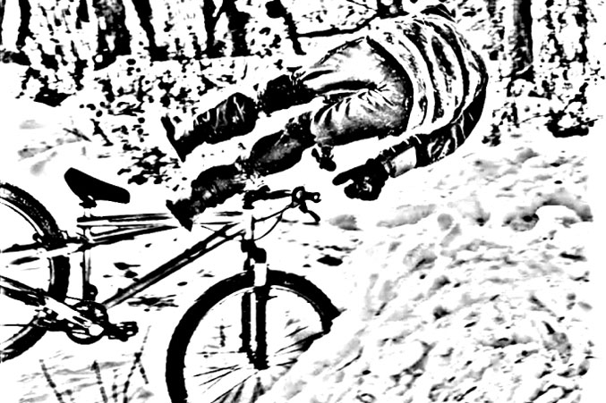 велосипедист в сугробе