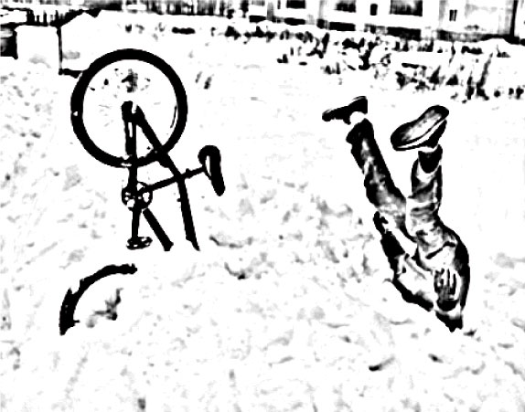 велостпедист в сугробе